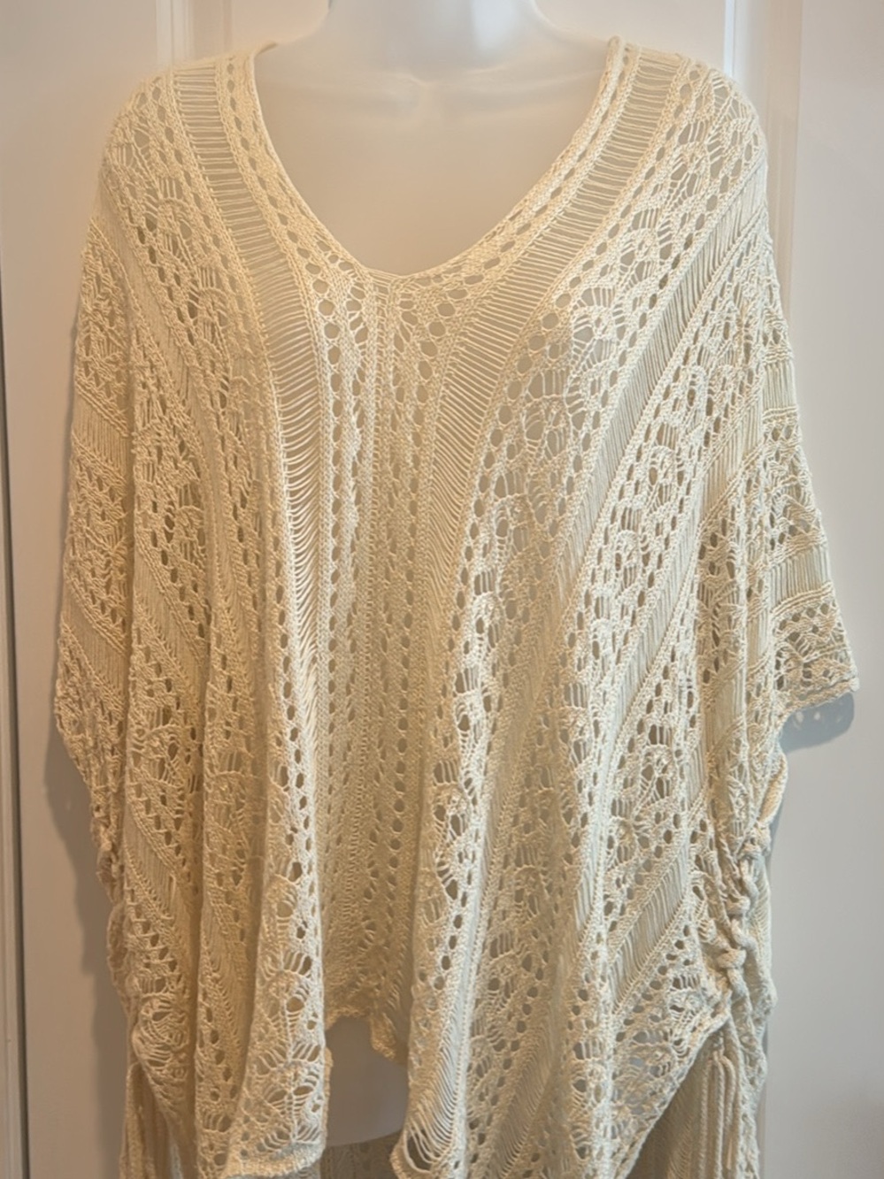 Cream Crochet Knit Poncho